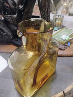 Vintage Mcm Blenko Amber Glass Double Spout Water Bottle Carafe Pitcher
