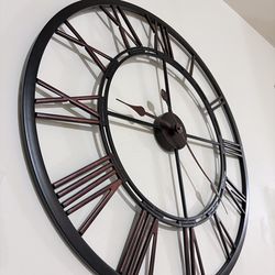Round Wall Clock, Roman Numerals, Bronze Finish