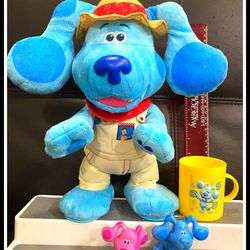 Blue, Blue's Clues  Set Of 4 , Stuffed Animal, Cup, And Keychain And MAGENTA 