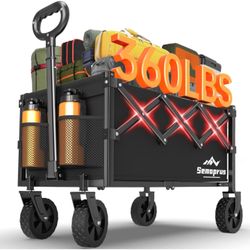 Wagons Carts Foldable, 360LBS Folding Utility Heavy Duty Wagon Cart with Wheels, 100L Portable Utility Outdoor Wagon for Shopping, Beach, Camping, Spo