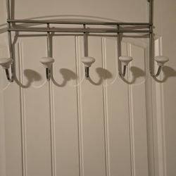 Over The Door  White Knobs Metal Hook 
