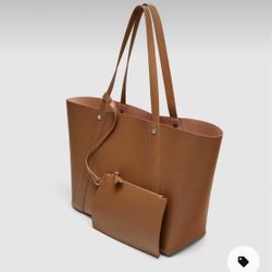 Zara Reversible Tote Oversized Bag With Coin Pouch - Tan - Nwt 