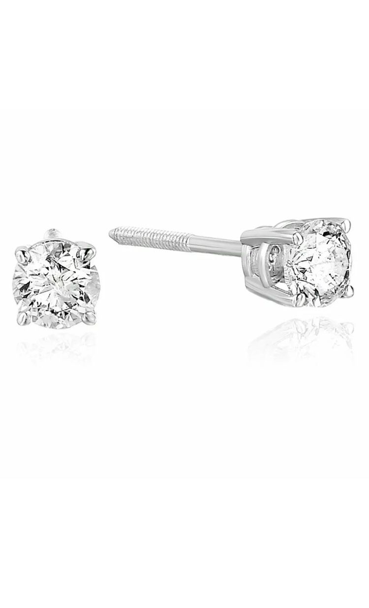 2/3 CTTW Certified Natural Round Diamond Stud Earrings 14K White Gold 50% Off!