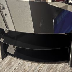 Black Glass Entertainment Center / TV Stand – Modern 3-Tier