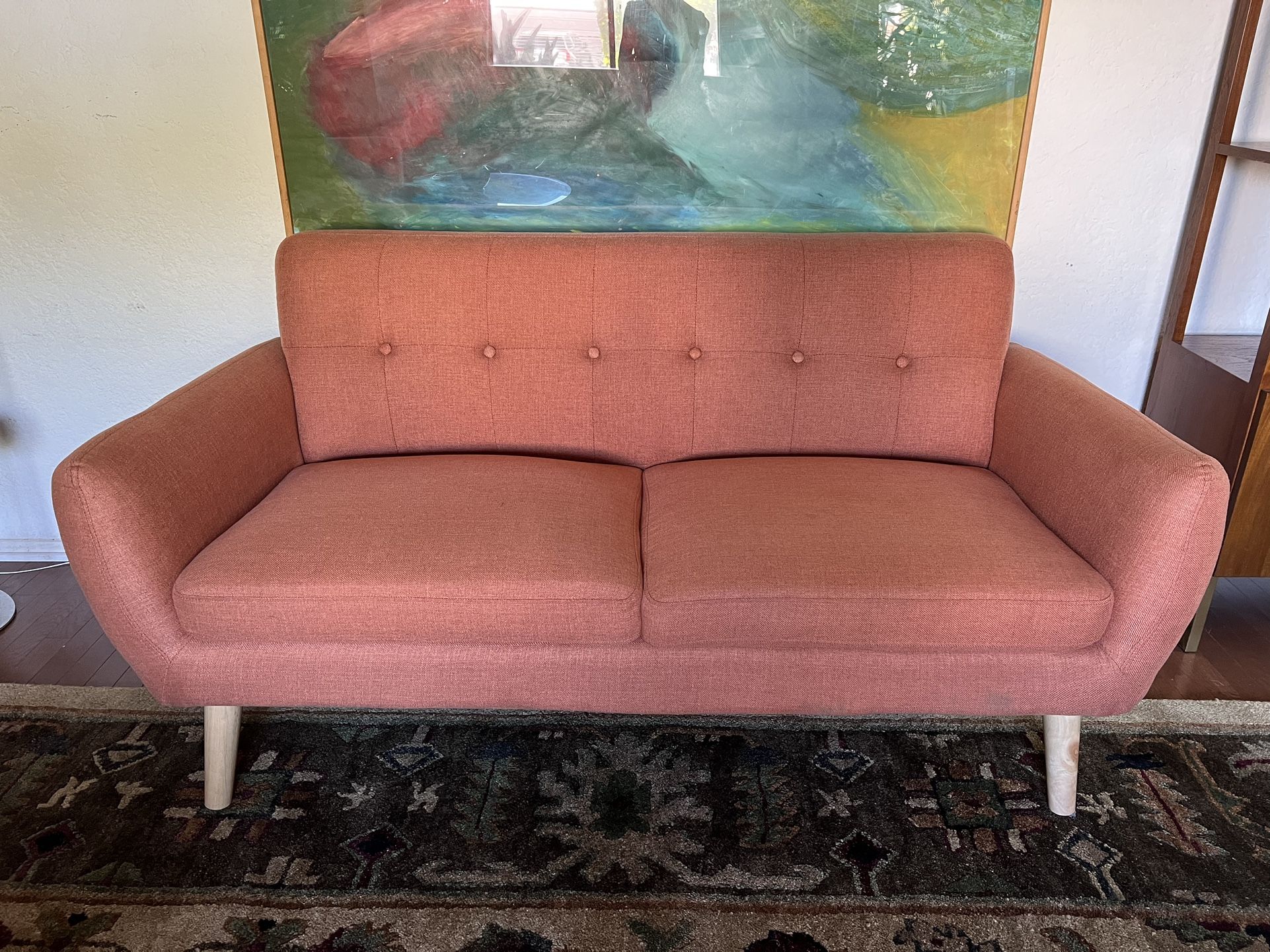 Chic, Upholstered, Burnt Orange Loveseat In Excellent Condition