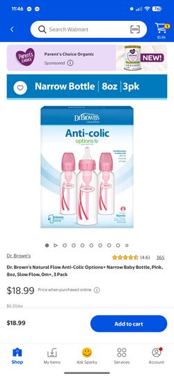 NEW Dr. Brown’s plastic Natural Flow Anti-Colic Options+ Narrow Baby Bottle, Pink, 8oz, Slow Flow, 0m+, 3 Pack