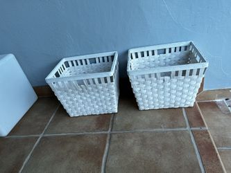 2 IKEA WHITE Wicker Baskets…12.5” H By 12” W By 11.5” D…$15