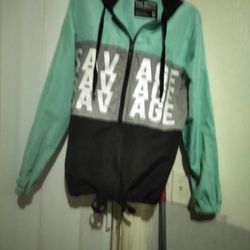 mint green n black wind breaker 