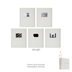 Instapoints 5 Piece Gallery Wall Picture Frame Set 16" x 20" Matted to 5" x 7" with Offset Mat & Hanging Template
