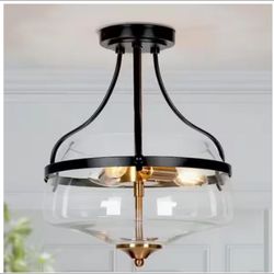 Uolfin Modern Farmhouse Bowl Semi-Flush Mount Lighting with Clear Glass Shade