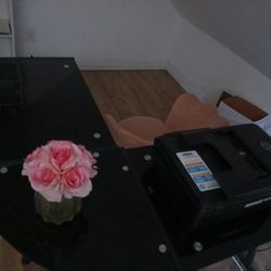 Black glass L shaped desk 