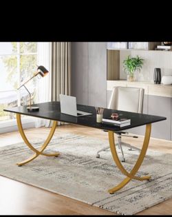 New in box 63” W x 31.5” D Large Office Desk, Modern Computer Desk Conference Table Meeting Room Table, Business Furniture for Home Office, Black and