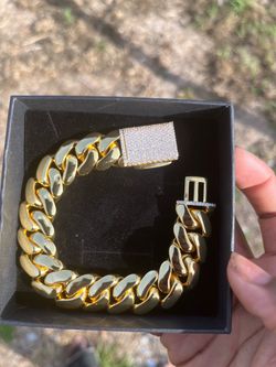 Gold Cuban Bracelet with diamond lock