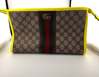 Gucci Ophidia GG Pouch Bag with Yellow Fluorescent Trim 