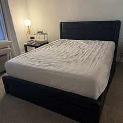Queen Size Platform Storage Bed with USB Ports