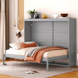 CKLMMC Full Size Murphy Bed Wall Bed, Solid Wood Muti-Functional Cube Cabinet Bed For Home Office (Gray/Wall Bed, Full)
