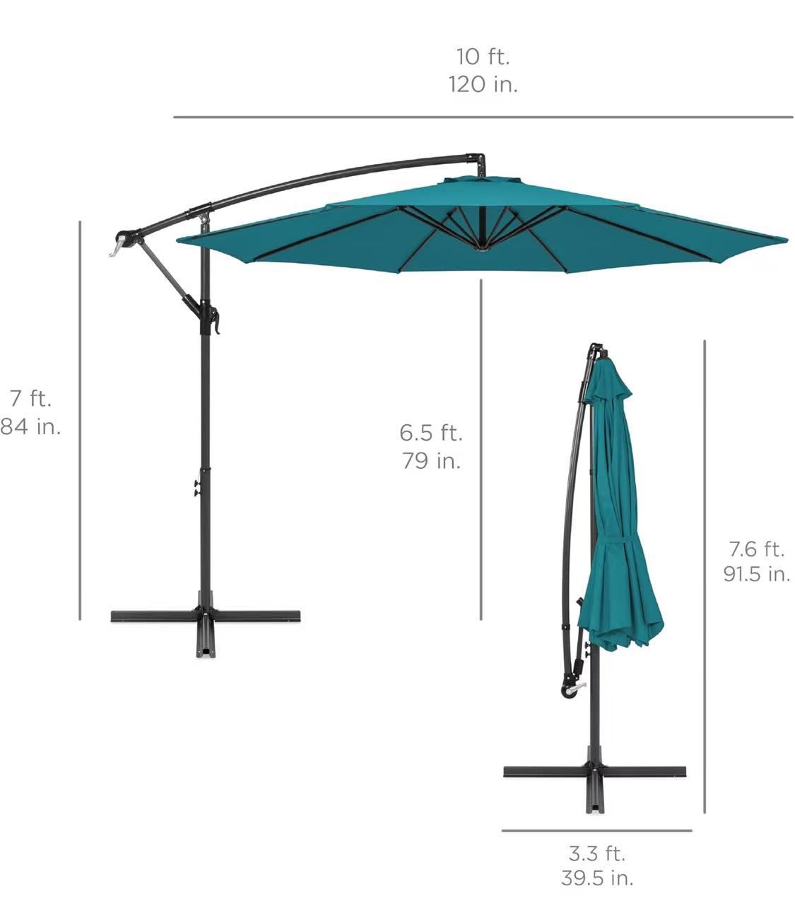 10ft Offset Hanging Market Patio Umbrella w/Easy Tilt Adjustment, Polyester Shade, 8 Ribs for Backyard, Poolside, Lawn and Garden 