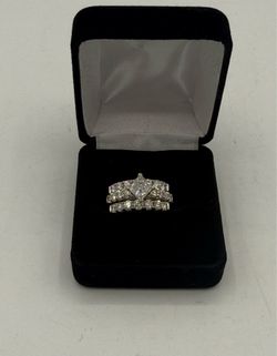 14K White Gold Princess Cut Diamond Bridal Set Size 8.  11.4 grams