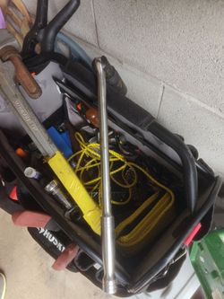 Husky tool bag filled with tools as well as tool box kovalt tool belt craftsman drill scredriver set milwaukee set