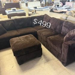 Dark Chocolate Sectional Sofa With Ottoman New
