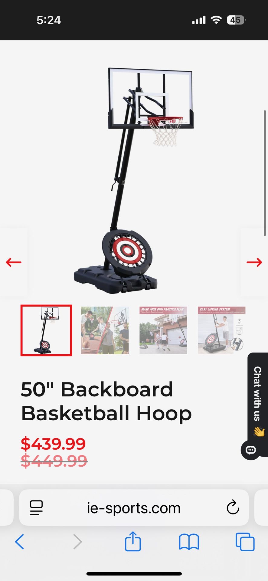BRAND NEW IN BOX - IE Sports Portable Outdoor 50 Inch Adjustable Basketball Hoop
