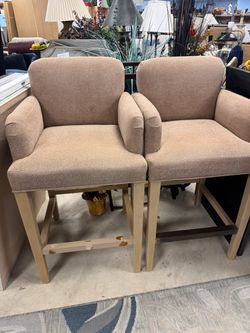 Pair of Upholstered Bar Stools with Arms