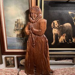 Old Carved Wooden Renaissance Figure Signed 