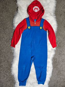 Super Mario Pajamas One Piece Hoodie Union Suit Boys size 6/7 Nintendo