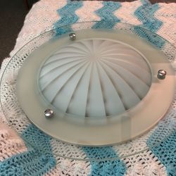 24 Inch Flush Mount Ceiling Light Fixture Frosted Glass Dome With A Sunburst 