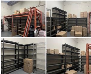 Storage Shelving Units - Black, Silver (on Wheels), & Orange Pallet Rack