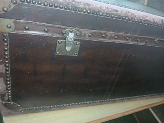 Antique Steamer Trunk with Brass Hardware with wheels