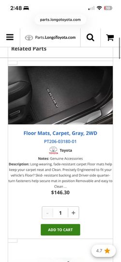 2018-2023 Toyota Camry OEM Floor and Trunk Mats