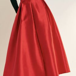 Red Beautiful Maxi Satin Pleated Skirt