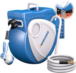 Larbanke 1/2 in × 100 ft Garden Hose Reel,Wall-Mounted Hose Reel with Bottom Drain,180° Rotating