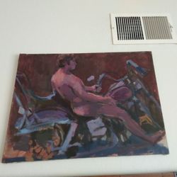Original Painting Man On Motorcycle 