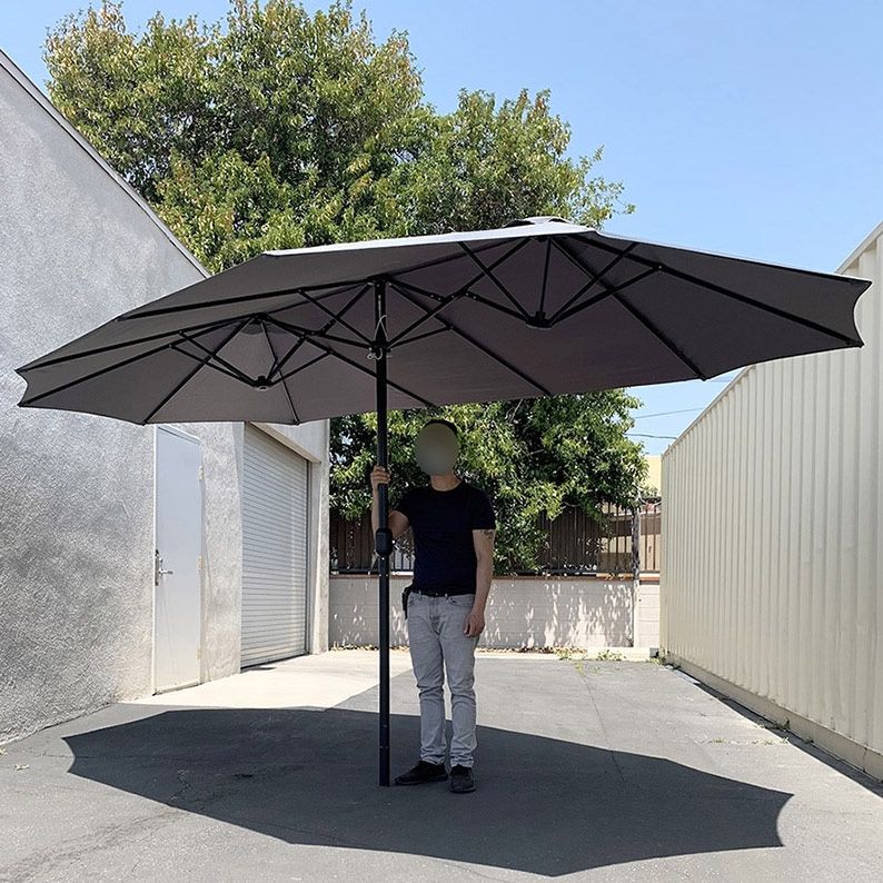 BRAND NEW $95 Large 15 FT Double Sided Umbrella Outdoor Patio Gray/Red color (Weight base not included)