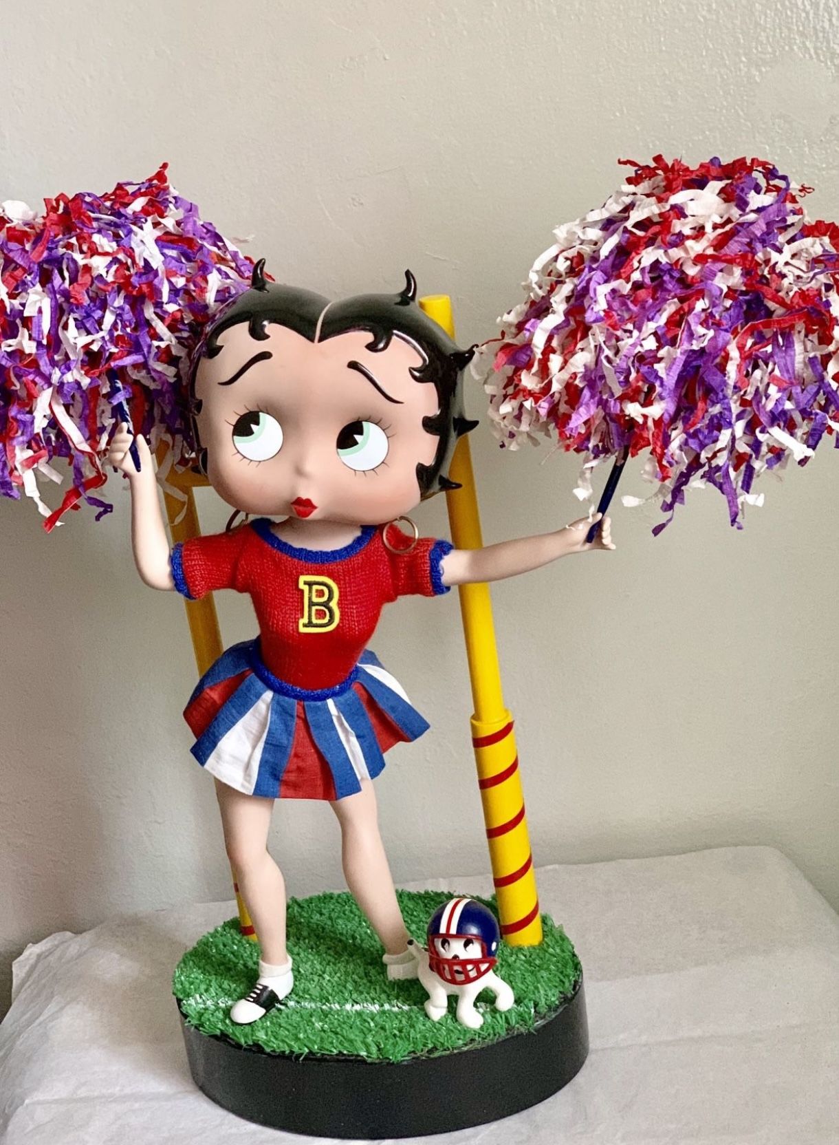 Danbury Mint Betty Boop "Cheerleader"  With Goal Posts 2 Paper Pom Poms  18” Porcelain Doll Figurine 