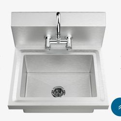 Commercial stainless steel restaurant kitchen sink with wall mount utility sink and faucet