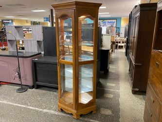 Vintage Trapezoid Lighted Curio Cabinet