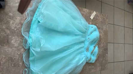 Aqua Blue Tulle Girls Formal Dress