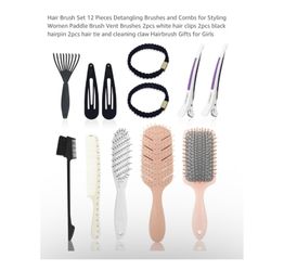 Brand new Hair Brush Set 12 Pieces Detangling Brushes and Combs for Styling Women Paddle Brush Vent Brushes 2pcs white hair clips 2pcs black hairpin 2