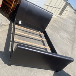 Black Leather Queen Bed Frame 
