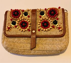 Tommy Bahama 2024 Santa Barbara Beaded Straw Clutch Flap Handbag - No Strap