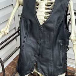 Full Grain Leather Motorcycle Vest -Small