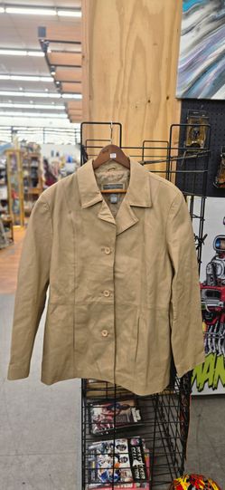 Tan Leather Button-Front Jacket