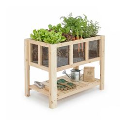 Elevated Wooden Raised Garden Bed with Shelf