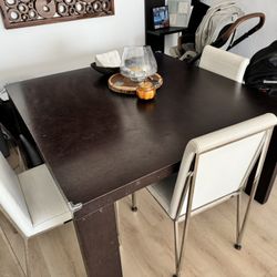 Large Square Table And 4 White Chairs With Steel Legs. 