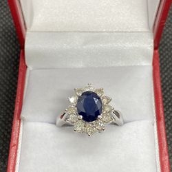 14k White Gold Sapphire And Diamond Ring