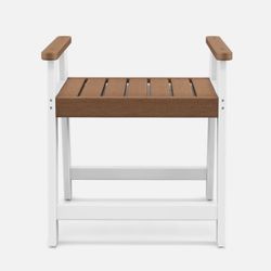 Waterproof HDPE Shower Bench Bathroom Shower Chair w/ Armrest Brown & White