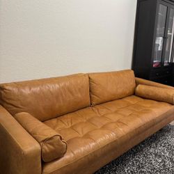 Brown Leather Sofa (Mid-Century Modern Style)